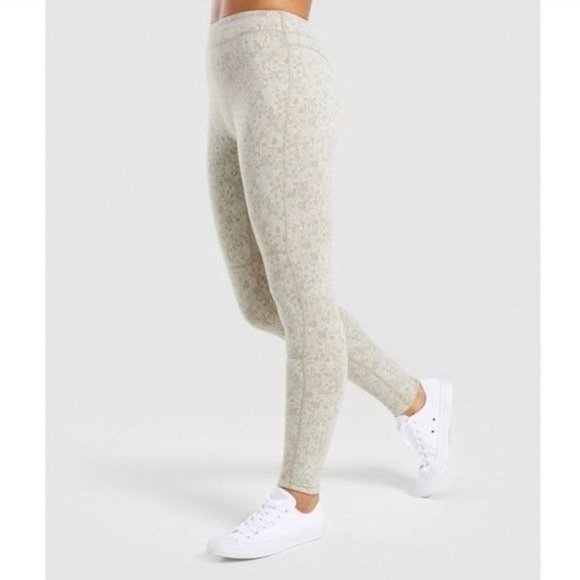 Gymshark Women's Khaki Activewear Fleur Texture Mid-Rise Skinny Leggings XS - Picture 1 of 5